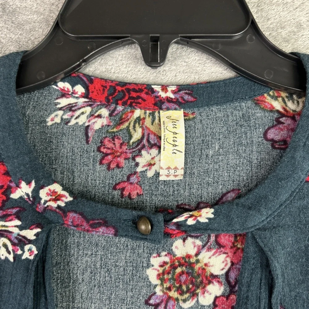 Free People Dress Women's Small Retro Floral Teal Swing Tunic Cottage Western‎